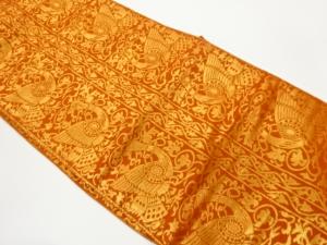 縞に鳥・花唐草模様織出し名古屋帯